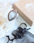 Adjustable antique silver-plated brass Clear Quartz Moonlight Ring featuring a crescent moon and crystal design. Available at Goddess Provisions