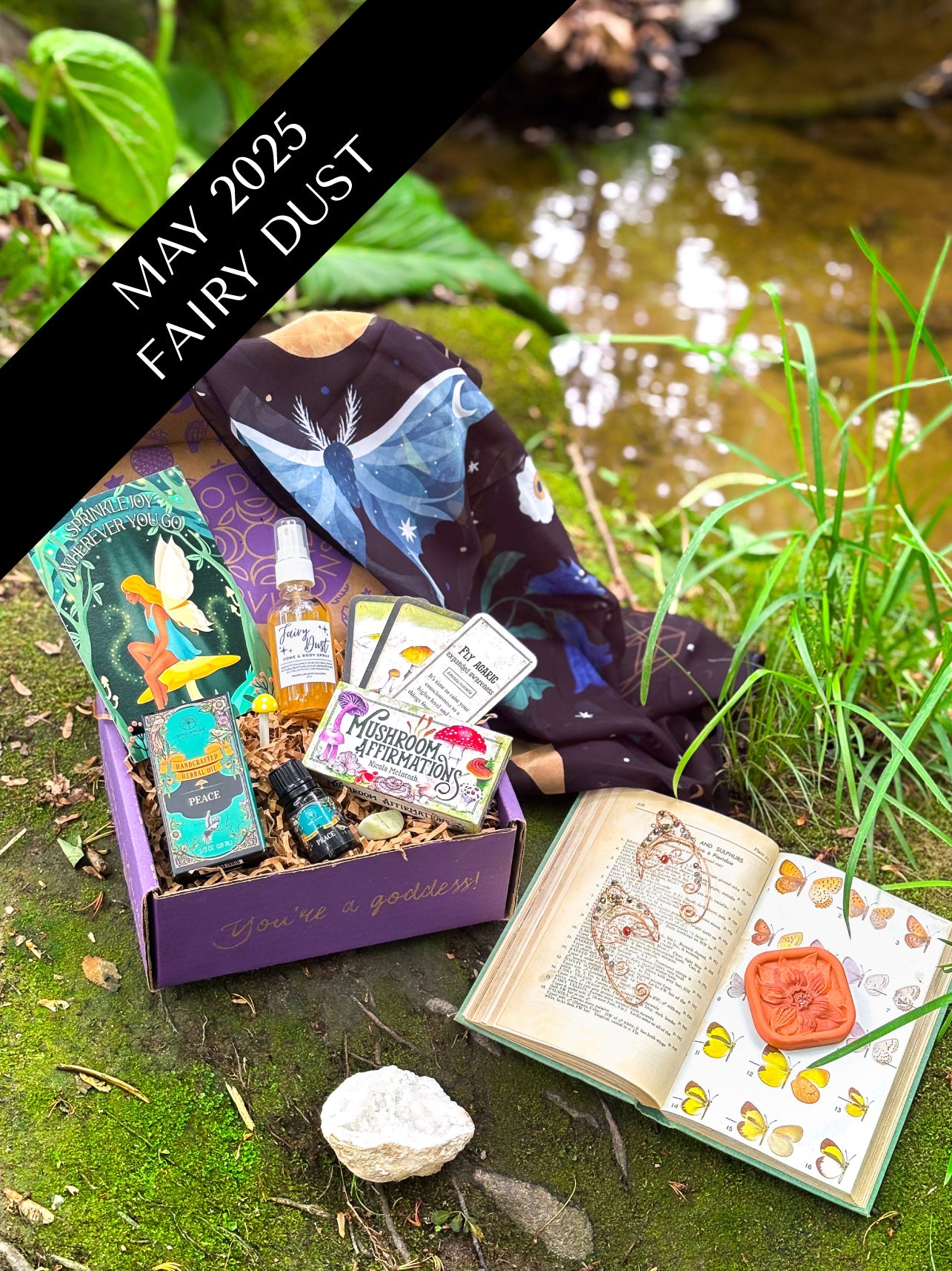 Fairy Dust subscription box with whimsical and magical tools to inspire wonder, mindfulness, and connection to the natural magic around and within you.