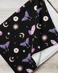 Black Crystal Moon Moth Throw Blanket