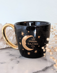Celestial Tea Set including mug, tea towel, and golden spoon. Available at Goddess Provisions.