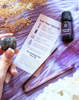 Elevate your spiritual practice with the portable Travel Ritual Kit. Includes brass tongs, glass vial, Smoky Quartz, and essential oil blend for on-the-go rituals. Available at Goddess Provisions.
