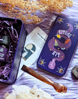 Elevate your spiritual practice with the portable Travel Ritual Kit. Includes brass tongs, glass vial, Smoky Quartz, and essential oil blend for on-the-go rituals. Available at Goddess Provisions.