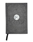 Mystical Musings Divination Diary showing a clear quartz crystal design surrounded by moon phases, ideal for amplifying dreams and manifestations.