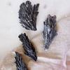 Raw black kyanite crystal with fibrous fanned-out dark gray formation, used for shadow work and cord cutting