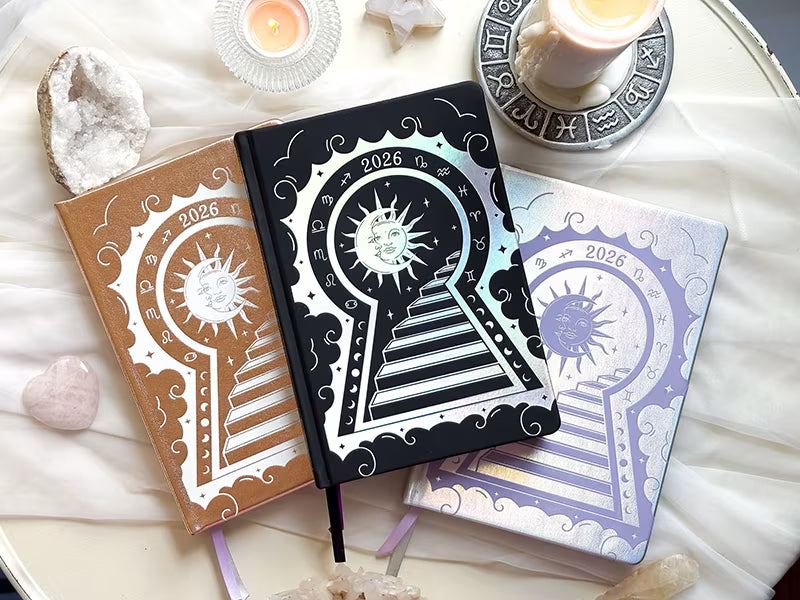 Witchcraft supplies best sellers available at Goddess provisions. Champaign, black and silver lunar moon planner
