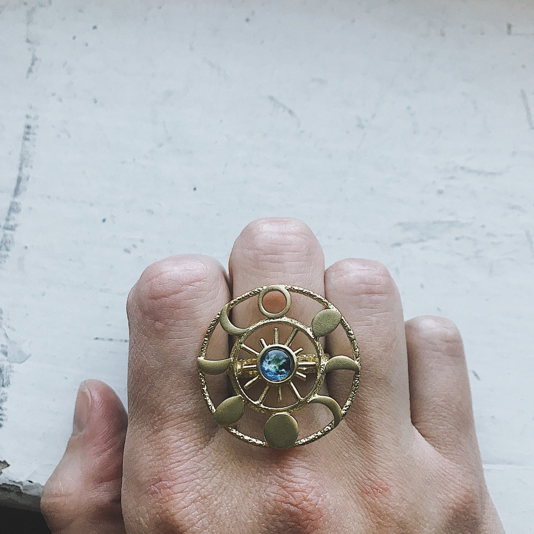 Earth & Moon Phase Cocktail Ring