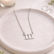 Silver 111 angel number necklace symbolizing intuition, manifestation, and spiritual alignment