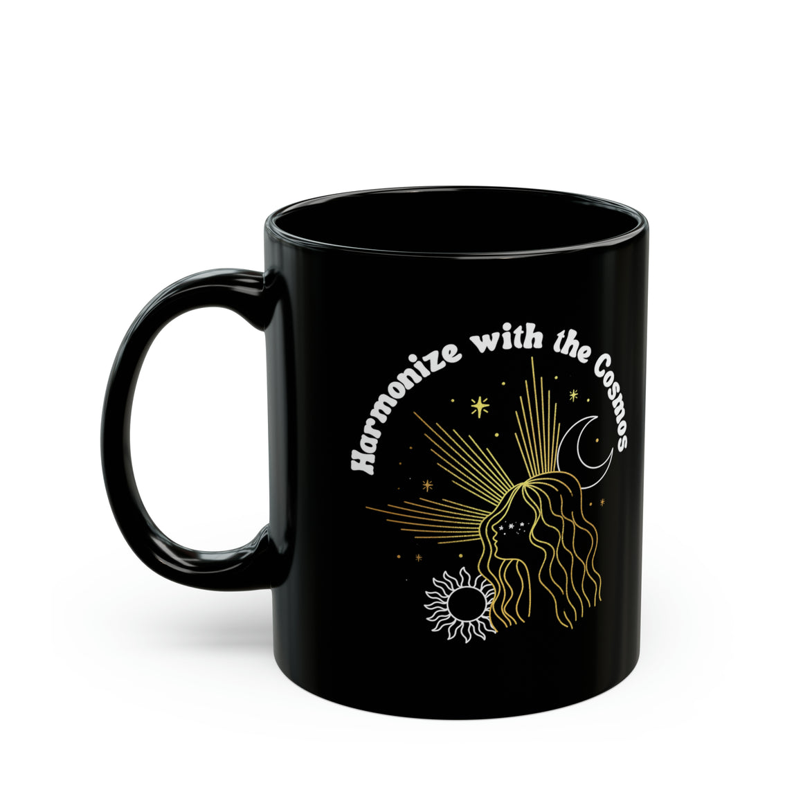 Harmonize With the Cosmos Black Mug