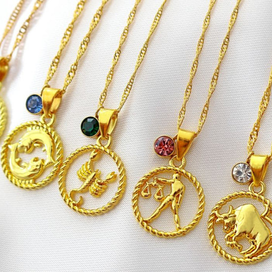 18K Zodiac Sign & Birthstone Necklace