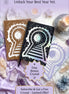 Group image of three 2026 planners in black silver-holographic, silver rainbow holographic, and champagne vegan leather, displayed with a free crystal.