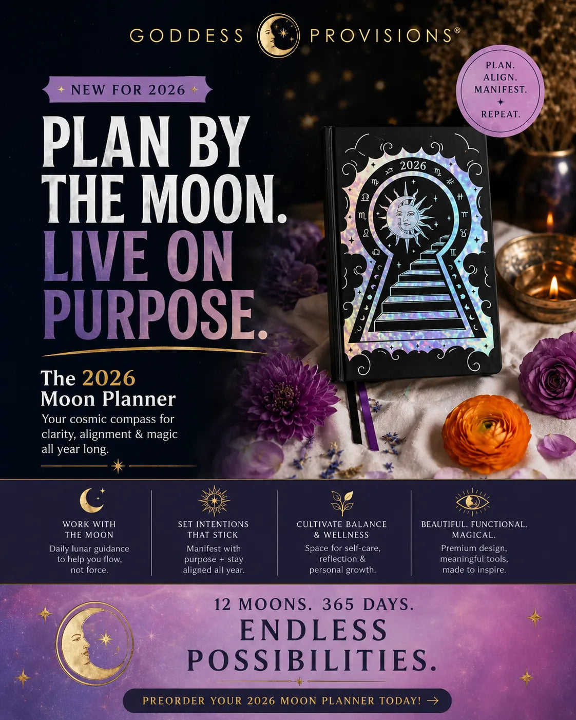 2026 Witchy Planner for planning with the moon. 