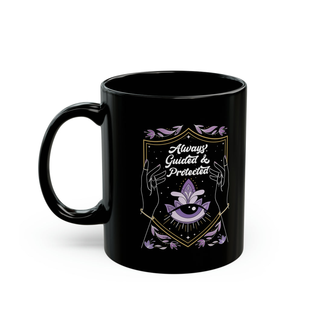 Always Guided & Protected Black Mug