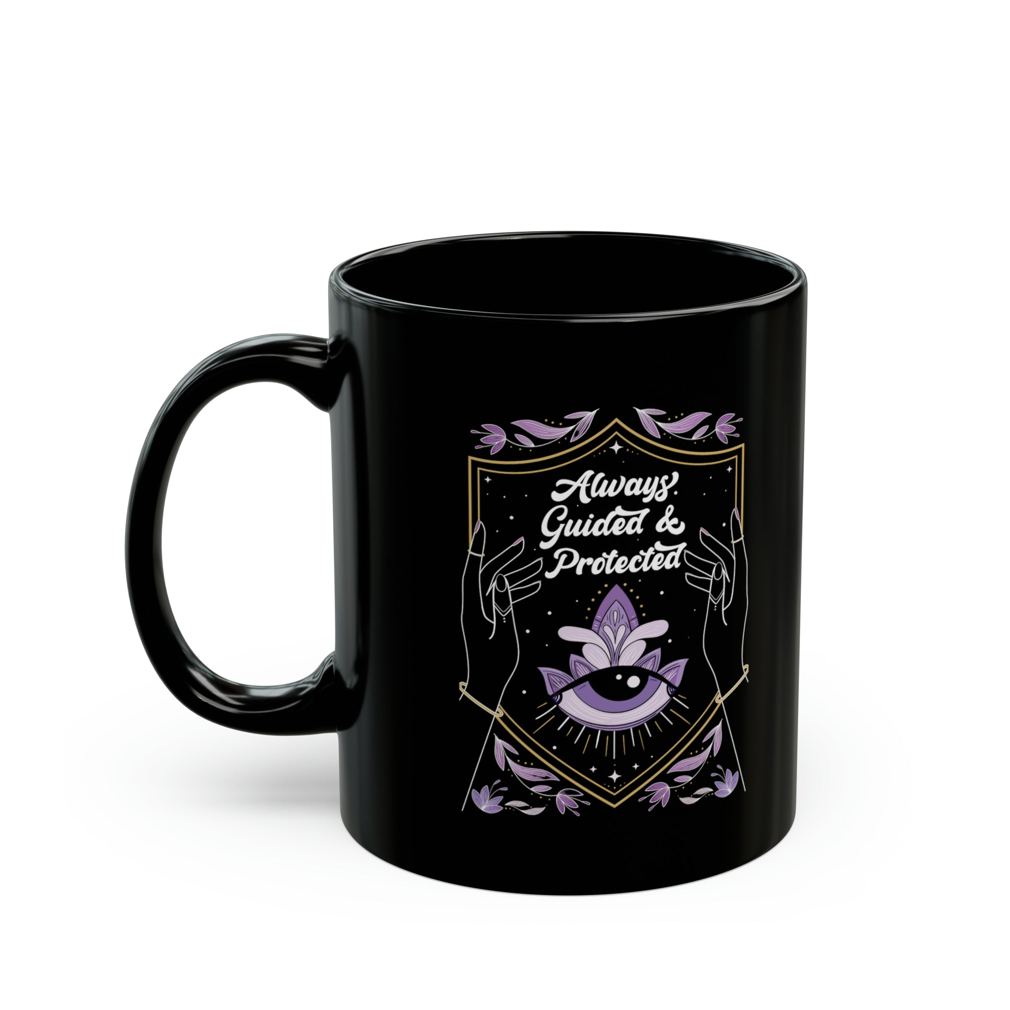 Always Guided & Protected Black Mug