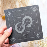 Infinite Magic Altar Tile used as a crystal grid base on an altar. Available at Goddess Provisions