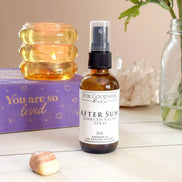 Skin-soothing after-sun spray made with pure essential oils for post-sun comfort.
