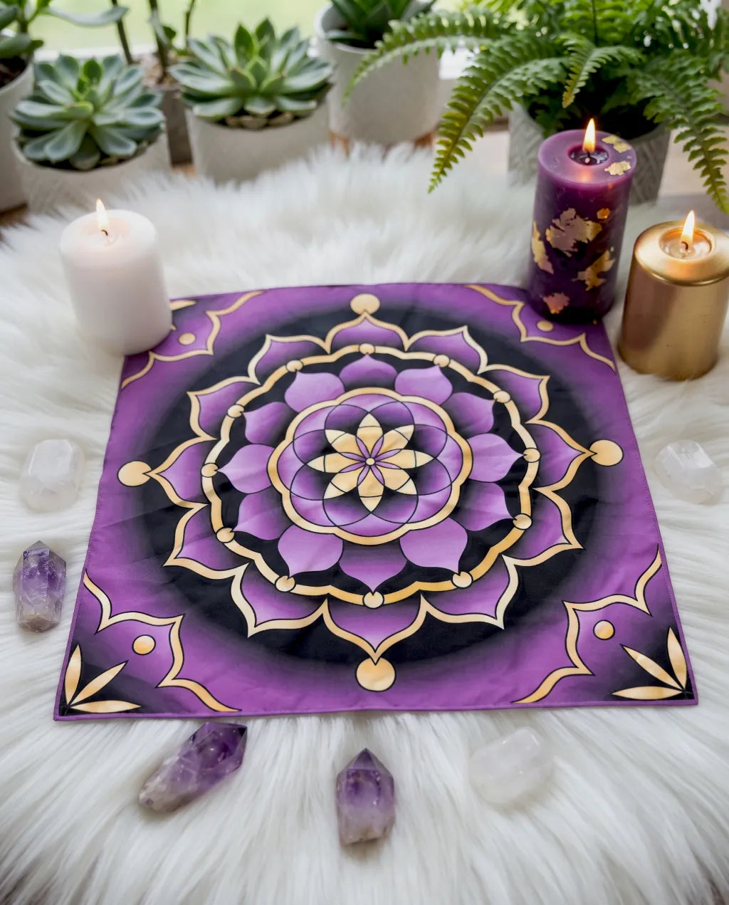 spiritual altar cloth designed for crystals, divination, and crown chakra rituals