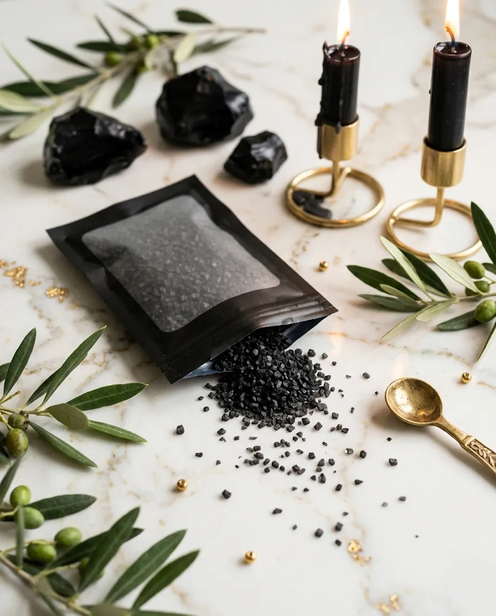ritual black salt used for warding, protection spells, and space cleansing