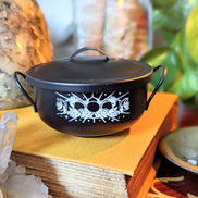 Mystic Cauldron for rituals and spellwork with mystical designs. Perfect for burning herbs, holding crystals, or enhancing your altar. Available at Goddess Provisions