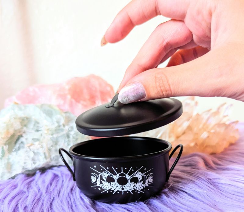 Mystic Cauldron ritual tools for rituals and spellwork with mystical designs. Perfect for burning herbs, holding crystals, or enhancing your altar. Available at Goddess Provisions