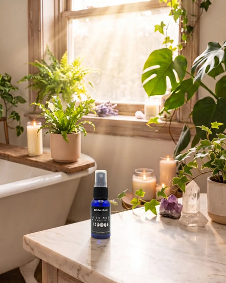 Blue Moon Mist aromatic spray with chamomile, grapefruit, neroli, rose, and essential oils