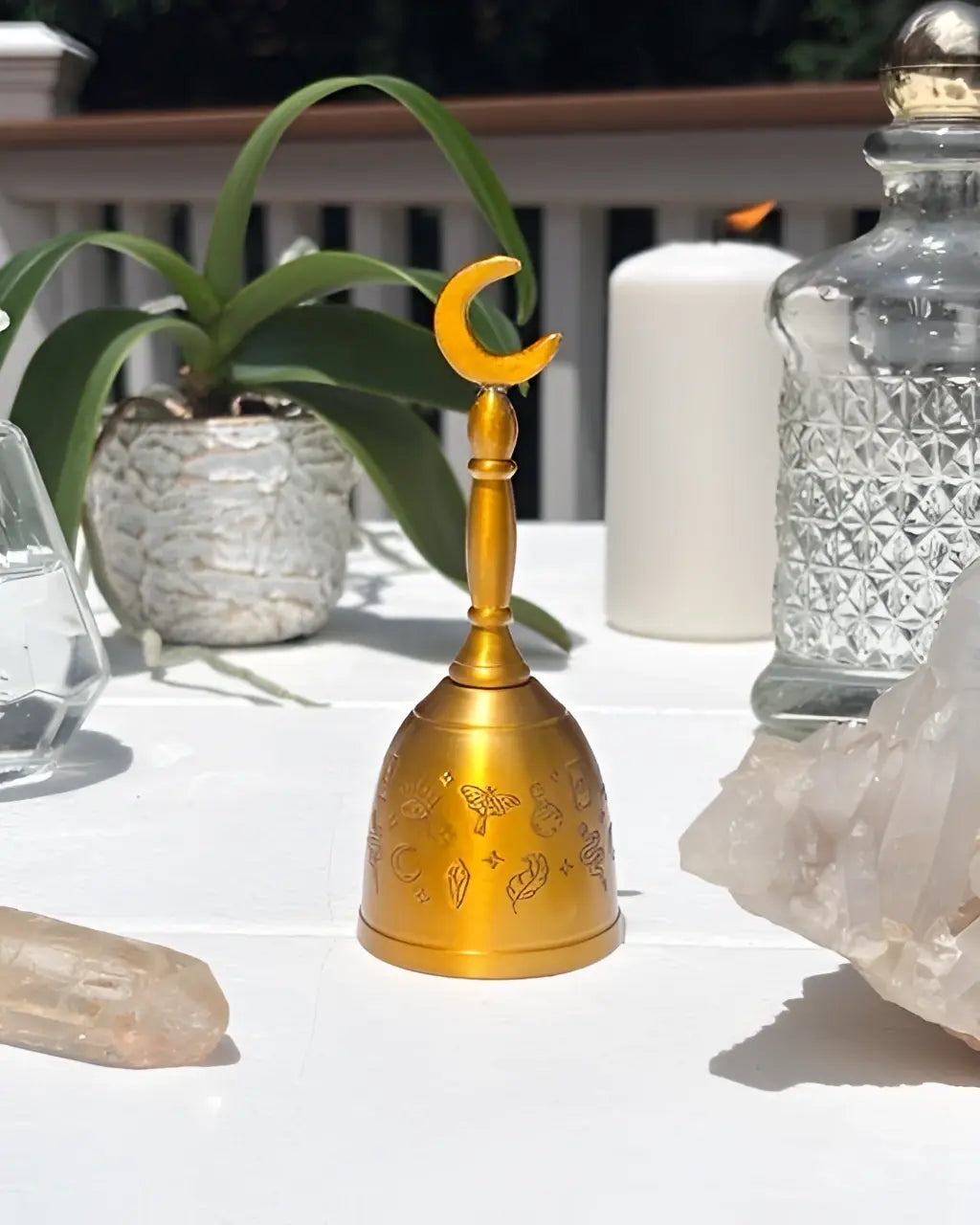 Metaphysical matching Brass Altar Bundle | Brass Altar Bowl, Brass Bell, Brass Candle snuffer & Brass Lighter Case