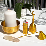 Metaphysical matching Brass Altar Bundle | Brass Altar Bowl, Brass Bell, Brass Candle snuffer & Brass Lighter Case