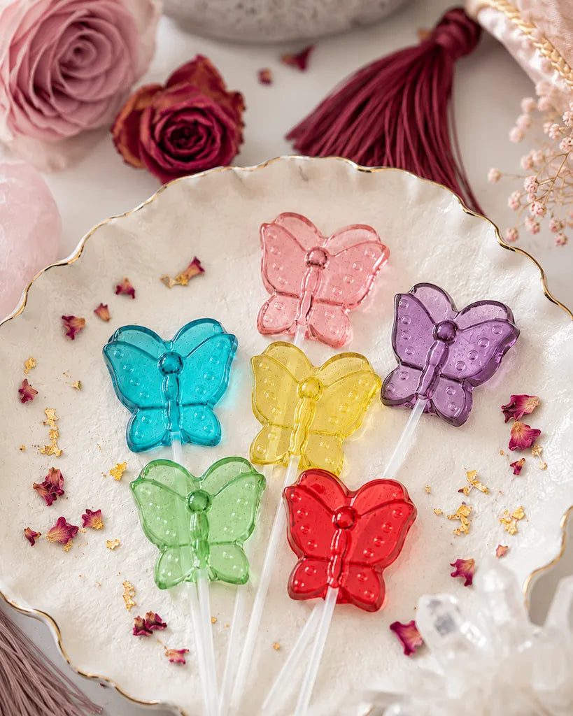 handmade butterfly candy lollipops for birthdays, baby showers, and tea parties
