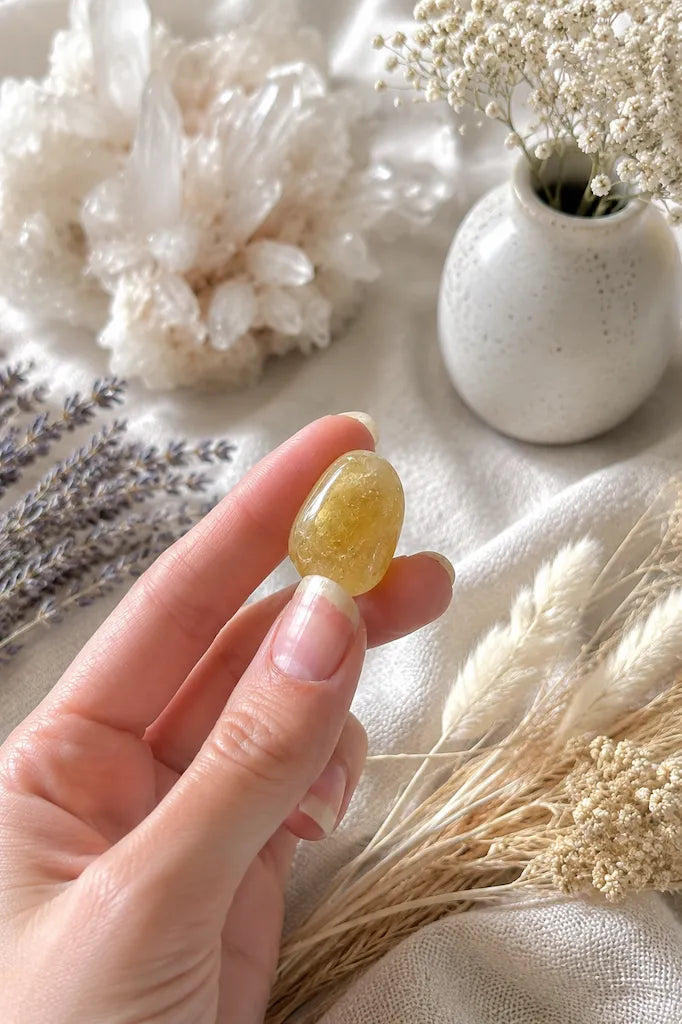 citrine tumbled stone for abundance, manifestation, and positive energy rituals
