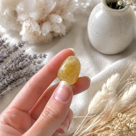 citrine tumbled stone for abundance, manifestation, and positive energy rituals