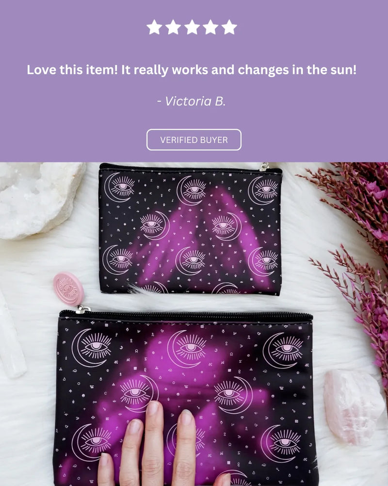 Customer review sharing how the pouch is perfect for storing ritual and beauty essentials.
