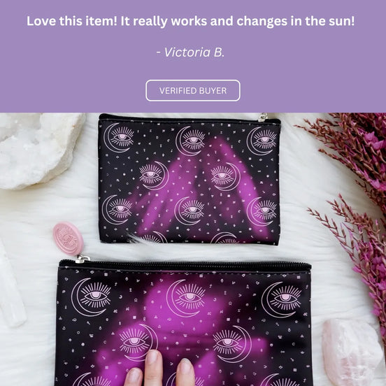 Customer review sharing how the pouch is perfect for storing ritual and beauty essentials.