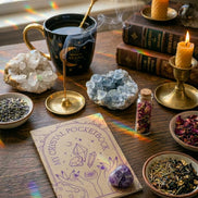 Pocket crystal notebook journal for tracking crystal properties and chakra meanings and Amethyst healing crystal for intuition, meditation, and spiritual clarity