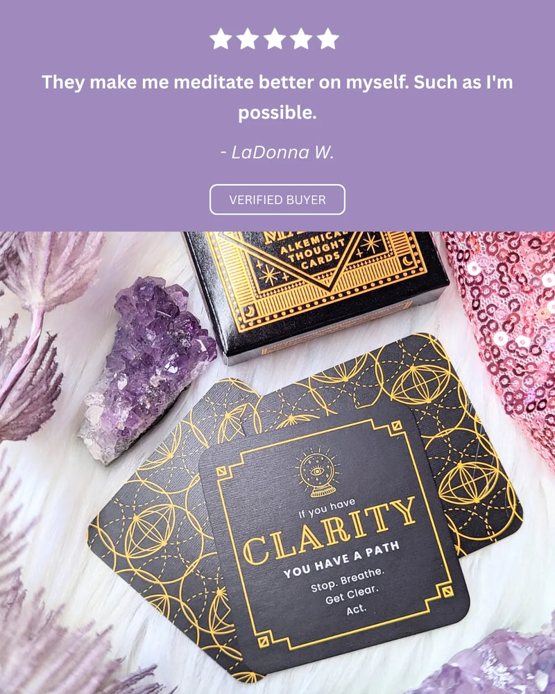 Five-star customer review praising the uplifting messages and beautiful artwork of the Daily Magik Card Set.