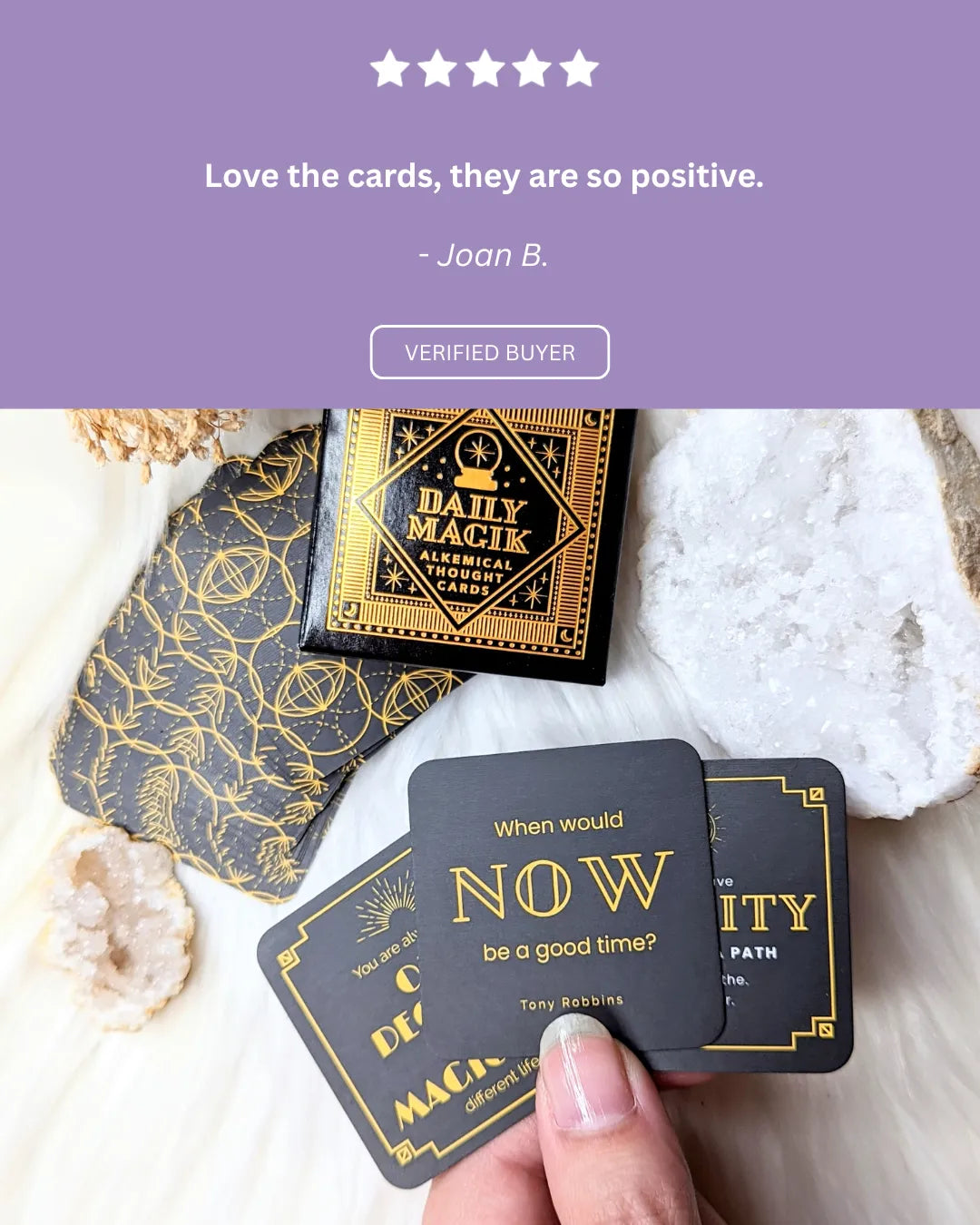 Customer review sharing how the cards provide quick daily inspiration and guidance.