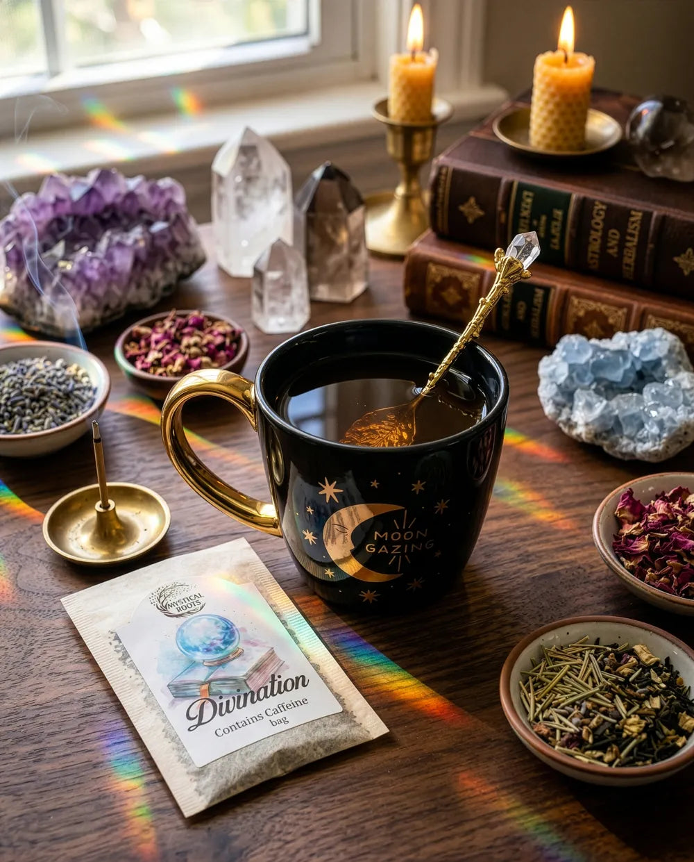 Herbal divination tea for meditation, rituals, and intuitive reading practices