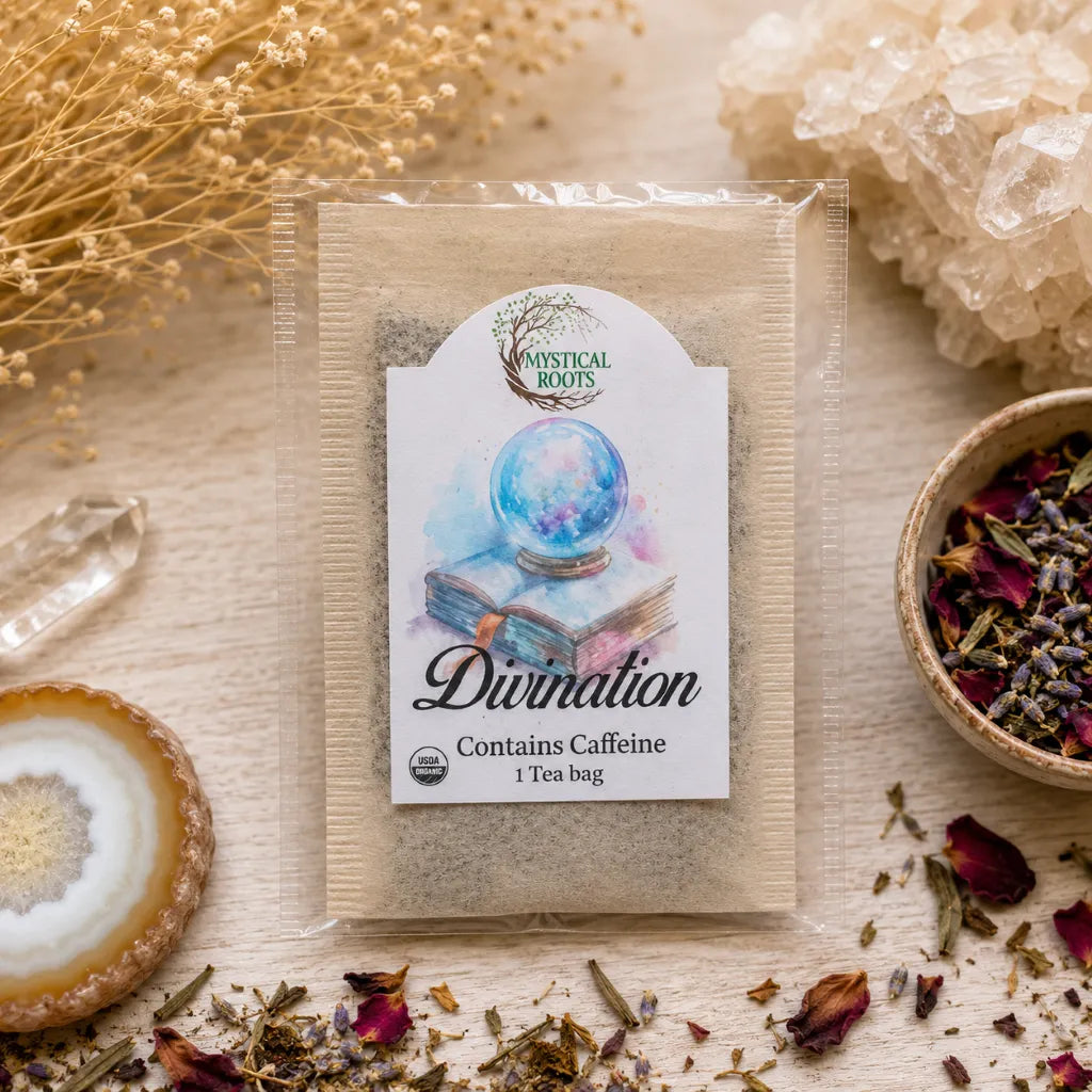 divination herbal tea with mugwort, lemon balm, and rose hips for meditation and intuition