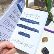 Dreamy moons manifest workbook featuring journal prompts and vision boards. Available at Goddess Provisions