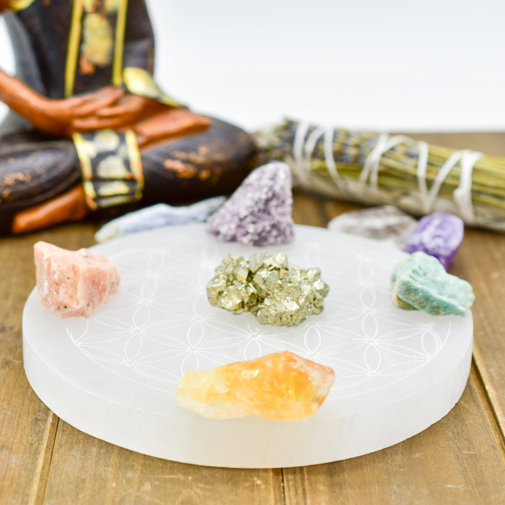 Flower of Life Engraved Selenite Plate 