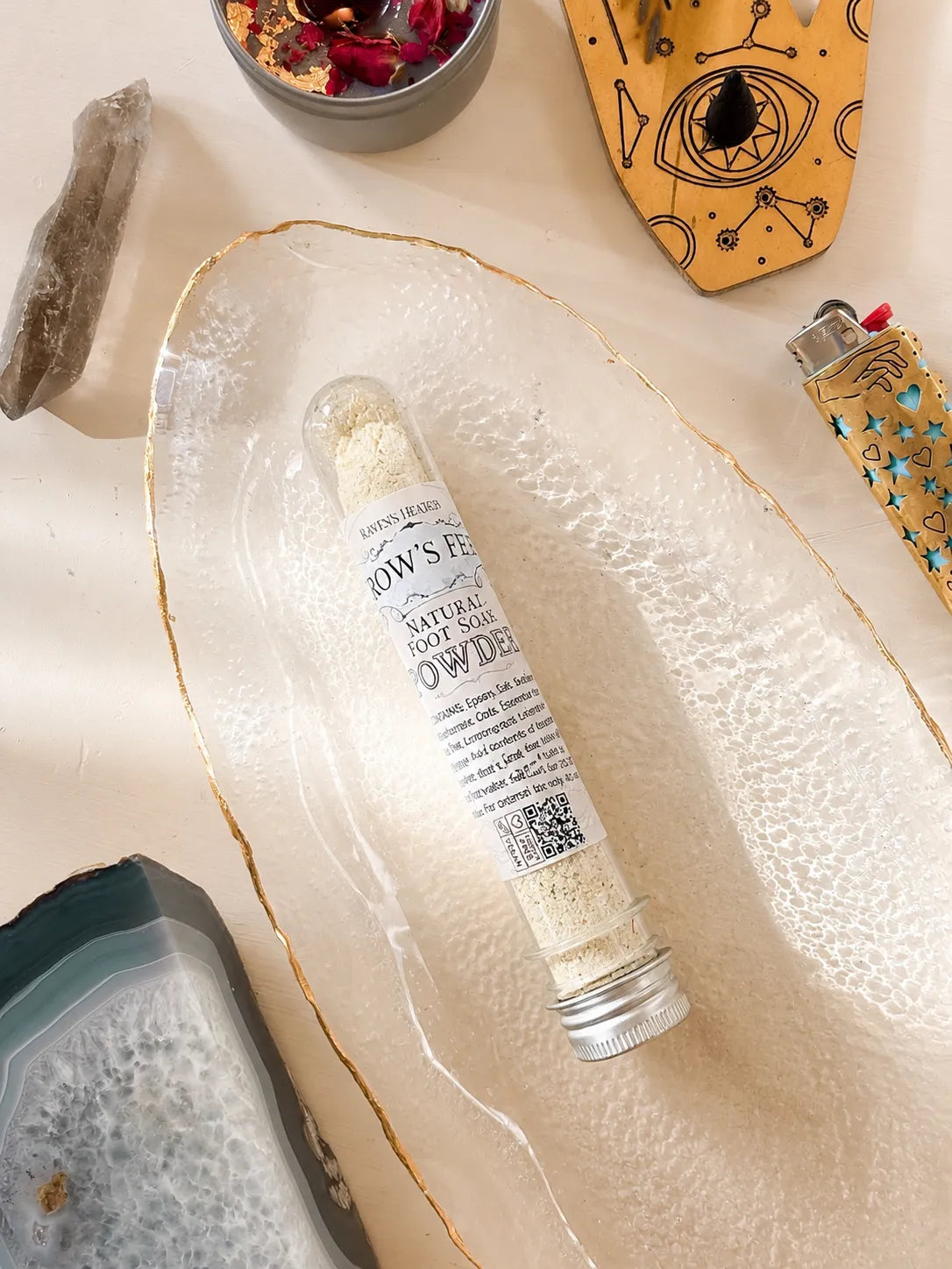 herbal foot soak with epsom salt and essential oils for home spa pedicure