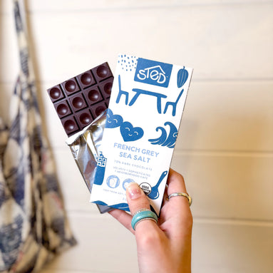 gourmet dark chocolate bar finished with mineral rich french grey sea salt