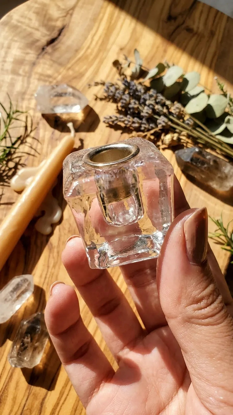 minimalist glass candle holder for spiritual rituals and calming candlelight ambiance