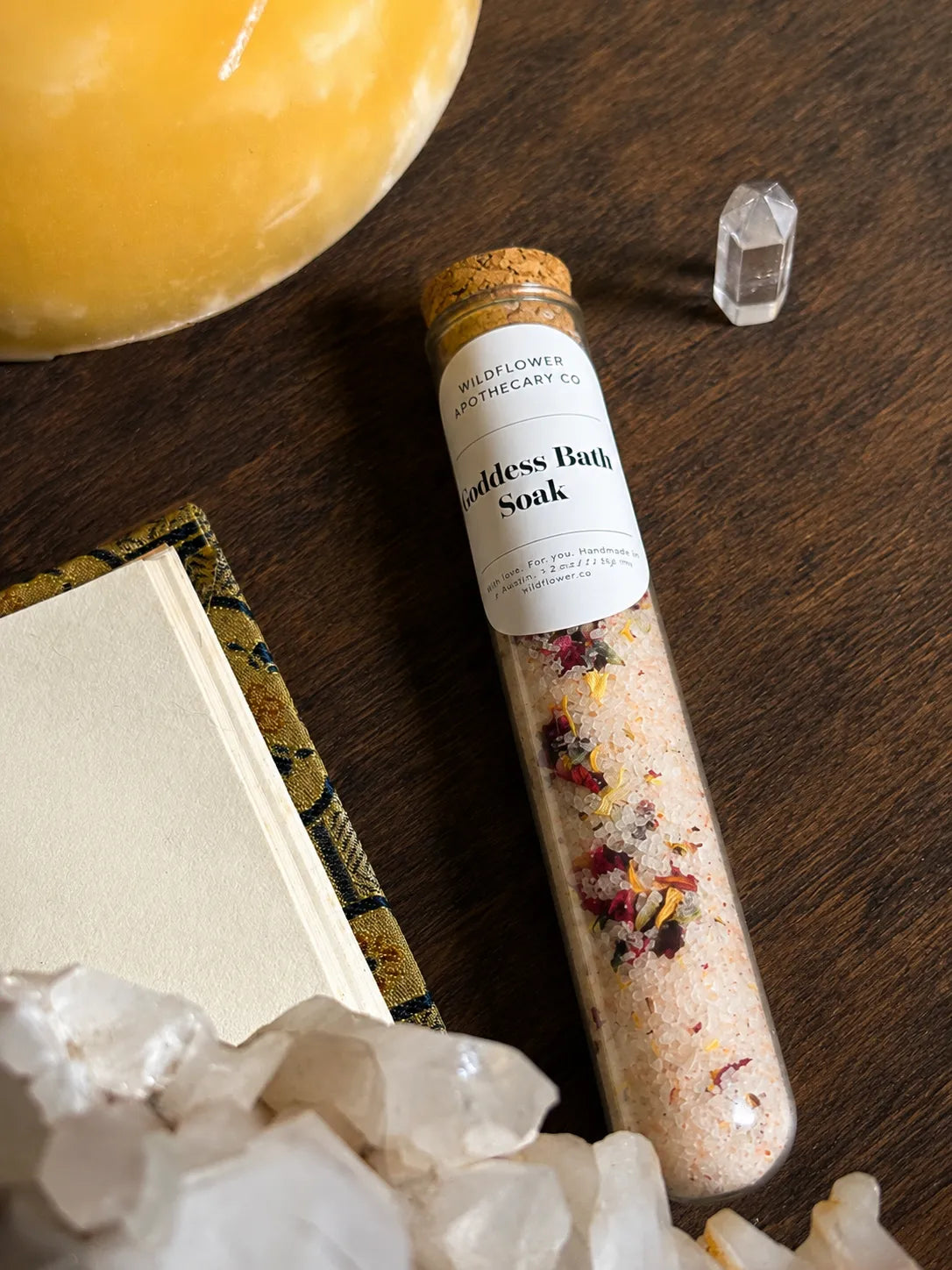 floral bath soak with epsom salt and essential oils for moon rituals and wellness