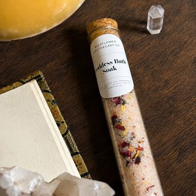floral bath soak with epsom salt and essential oils for moon rituals and wellness