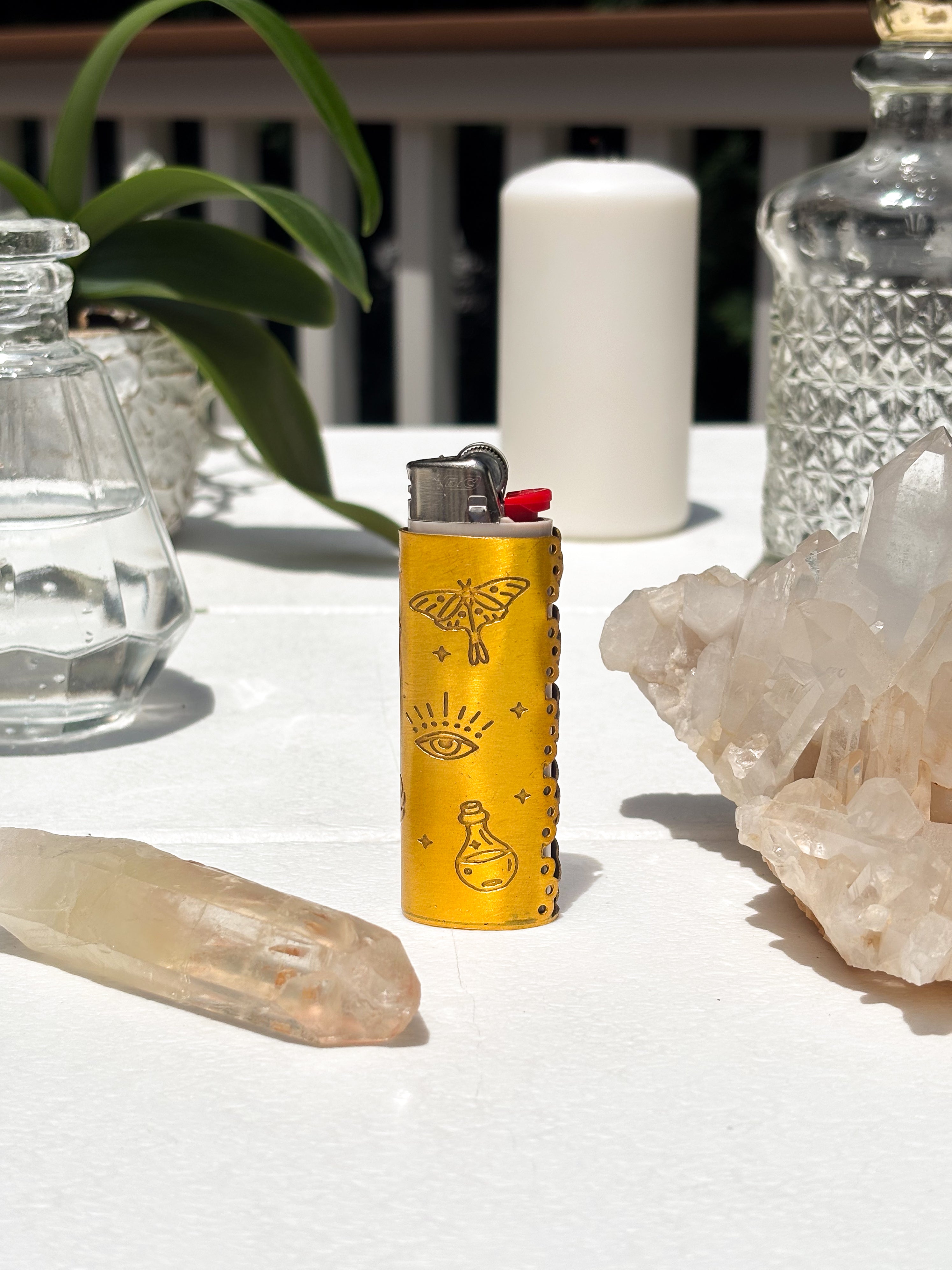 Metaphysical matching Brass Altar Bundle | Brass Altar Bowl, Brass Bell, Brass Candle snuffer & Brass Lighter Case