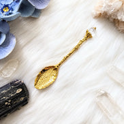 gold crystal spoon for herbs, loose leaf tea, and spiritual rituals