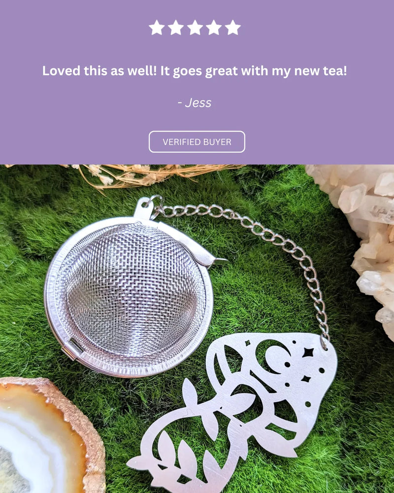 Customer review sharing how the tea infuser makes herbal tea rituals feel more magical and relaxing.