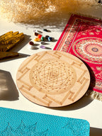 Shri Yantra Crystal Grid Board, 6" Wooden Crystal Grid Plate