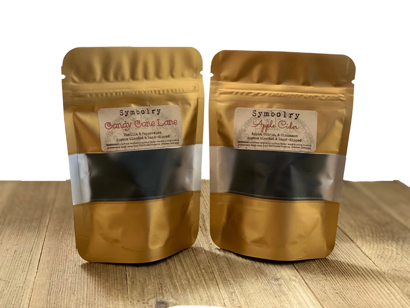 Symbolry vanilla and peppermint incense in gold package.