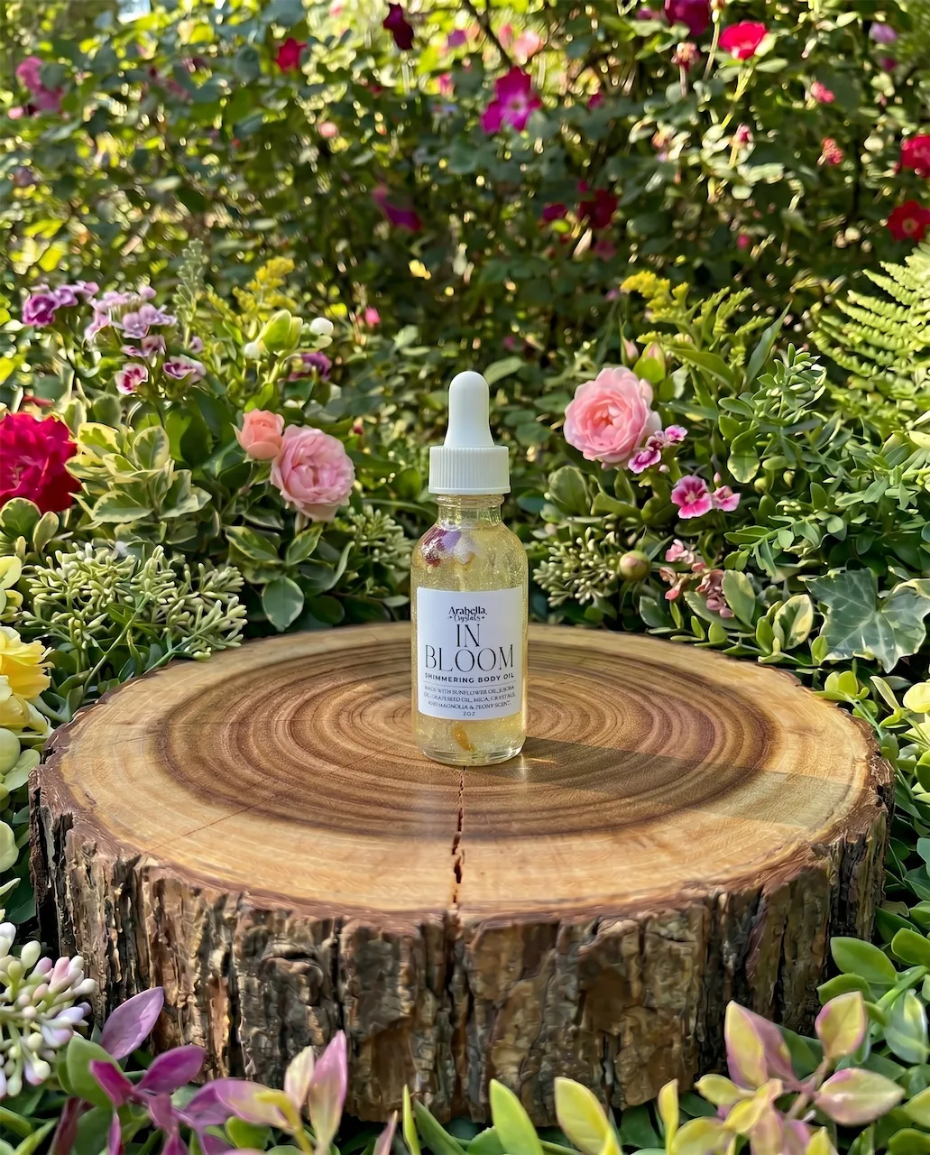 shimmer body oil with sunflower, jojoba, and grapeseed oils for glowing hydrated skin