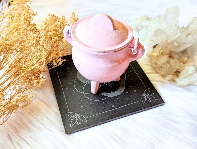 Sacred altar tile styled with a crystal grid, ritual tools, and mystical decor on a spiritual altar.